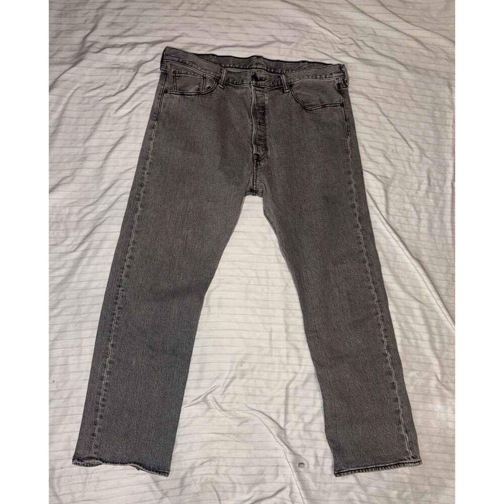 Levis 501 Original Straight Jeans Mens W38 L30 Grey Wash Button Fly Denim Pants